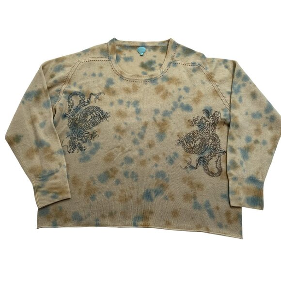 Adrian Cashmere Dragon Tie Dye Sweater in Tan - Picture 1 of 3